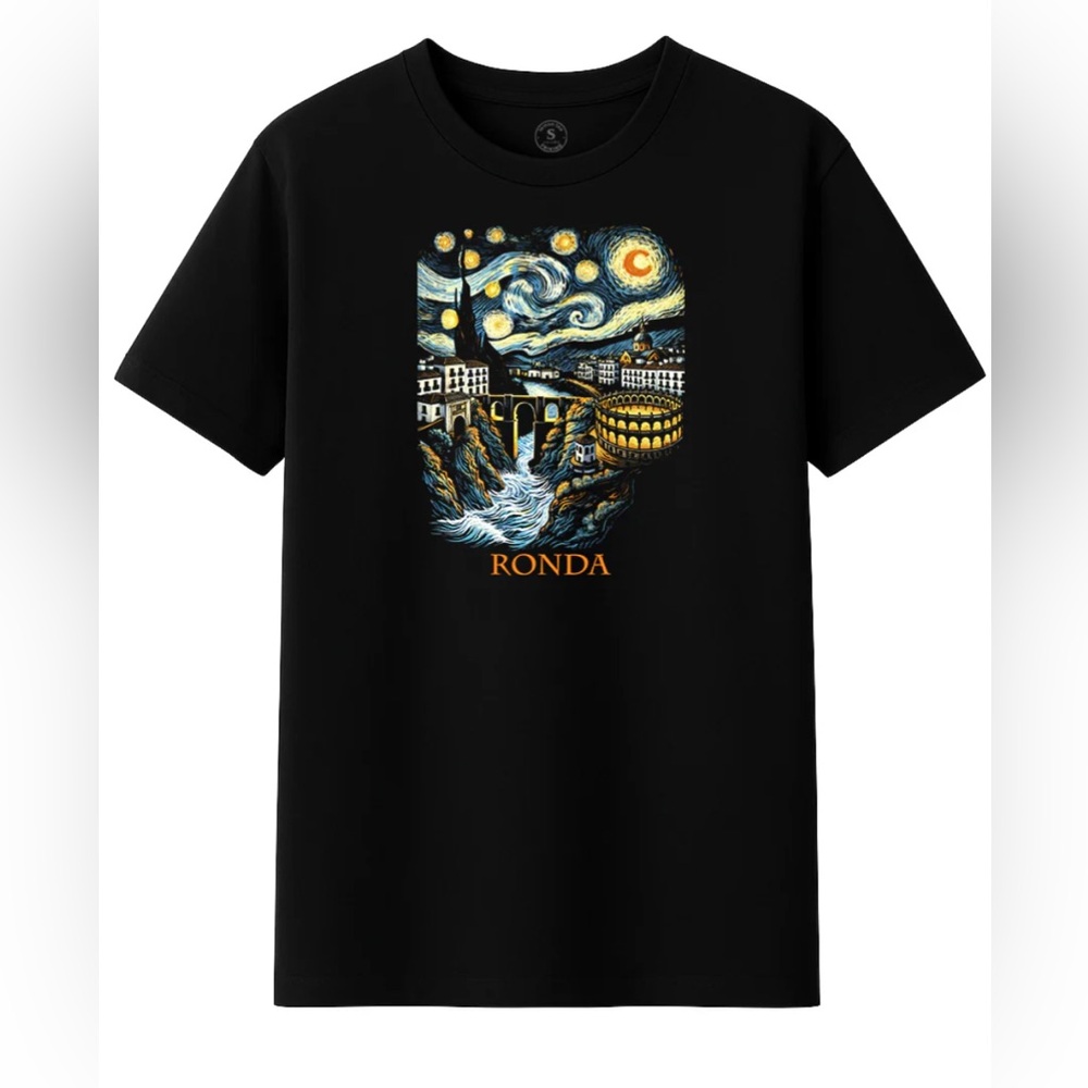 NWOT Black Graphic T-Shirt Ronda Spain Van Gogh. Men size XL